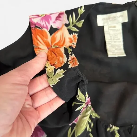 VTG Y2K Jones New York Sport Black & Multicolor Floral Silk Keyhole Maxi Dress - Picture 7 of 8